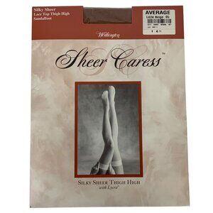 JCPenney Worthington Silky Sheer Lace Top Thigh High Stockings Sz Average Beige
